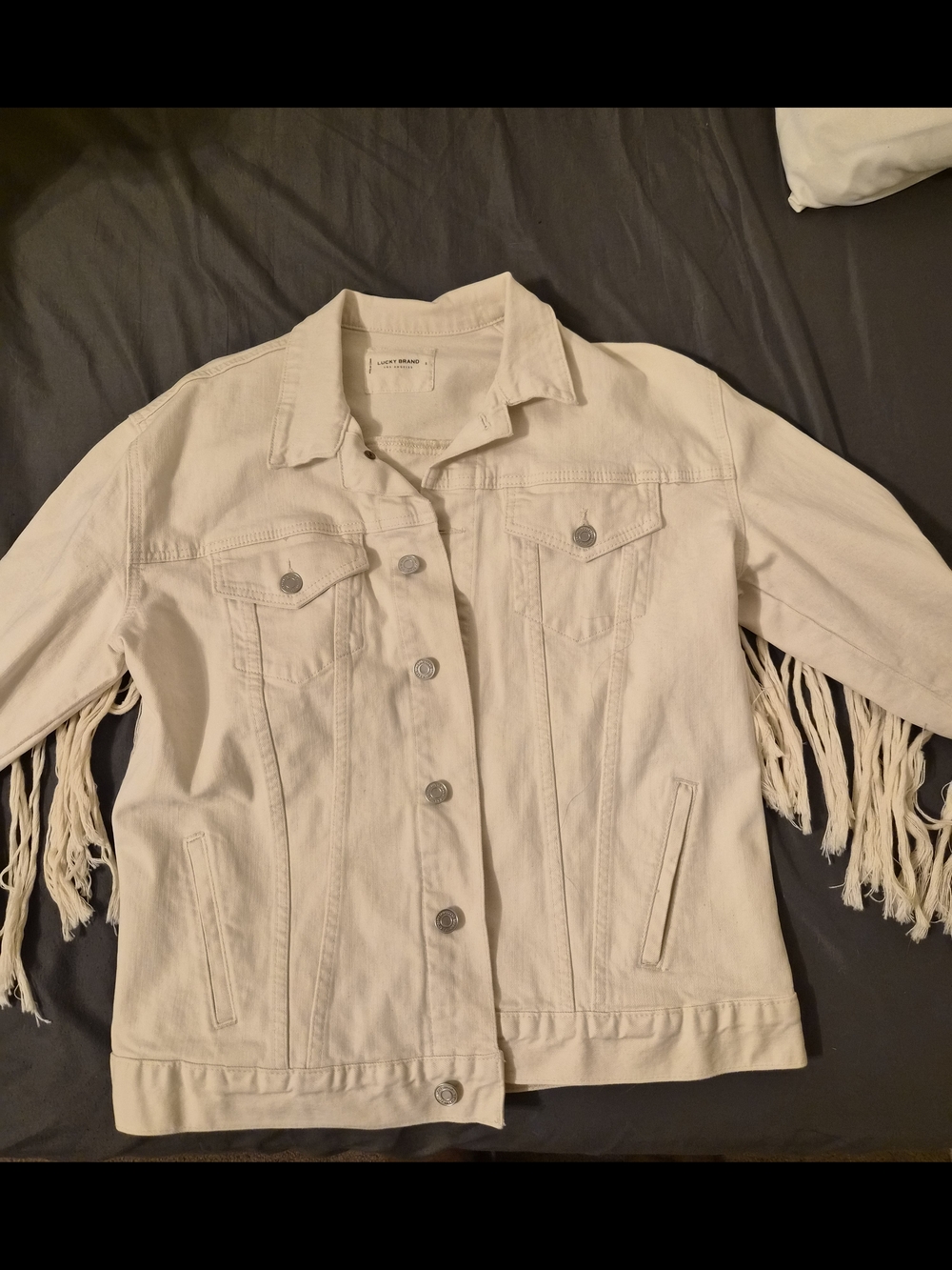 Lucky Brand Cream Fringe Denim Jacket - Women